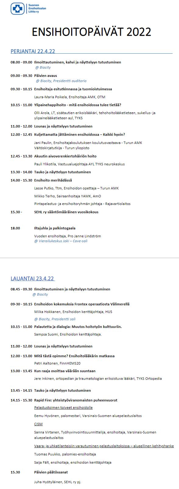 Ensihoitopäivät 2022 koko ohjelma